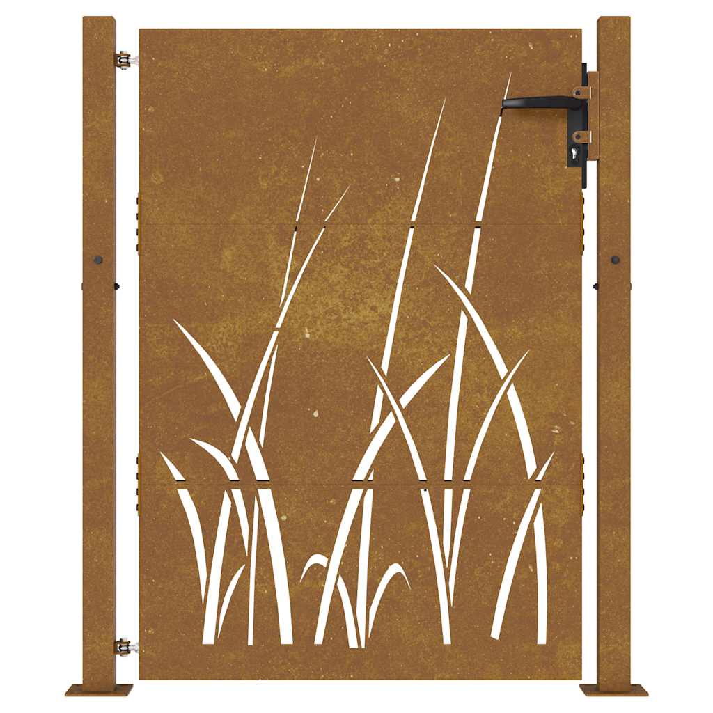 Cancello da giardino 100x125 cm acciaio Corten design erba