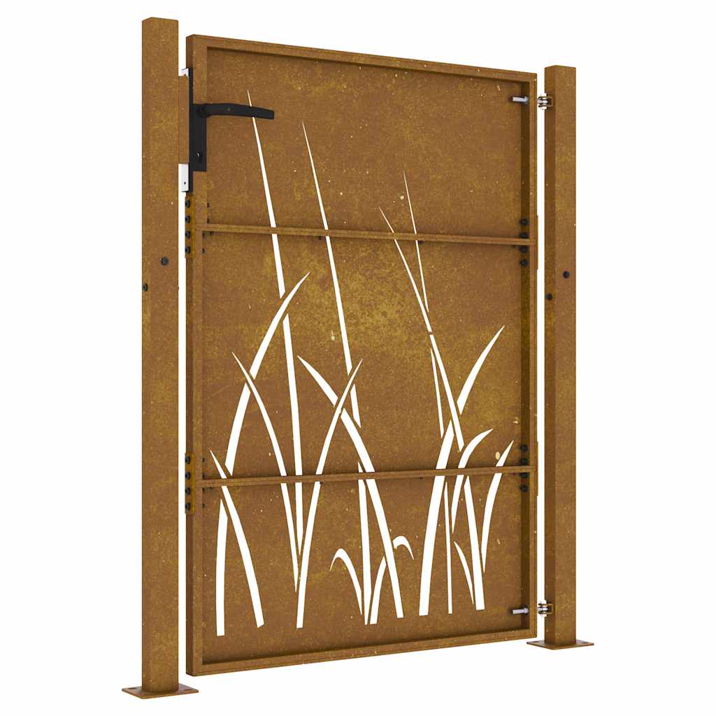 Cancello da giardino 100x125 cm acciaio Corten design erba