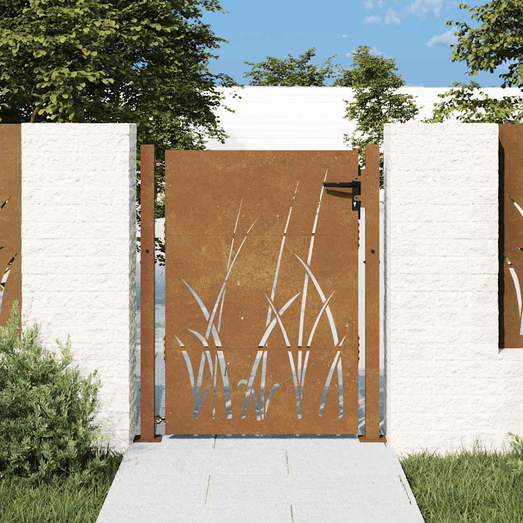 Cancello da giardino 100x125 cm acciaio Corten design erba