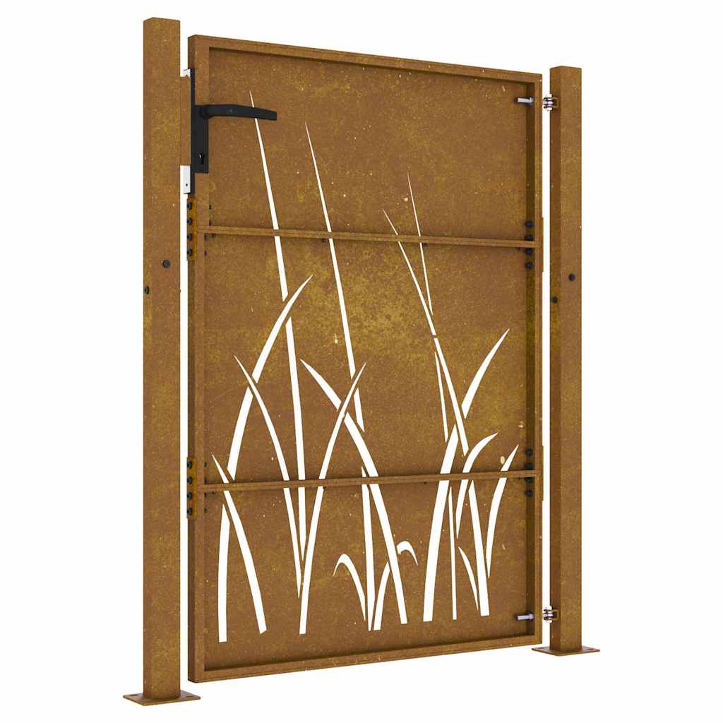Cancello da giardino 100x150 cm in acciaio Corten con design erba