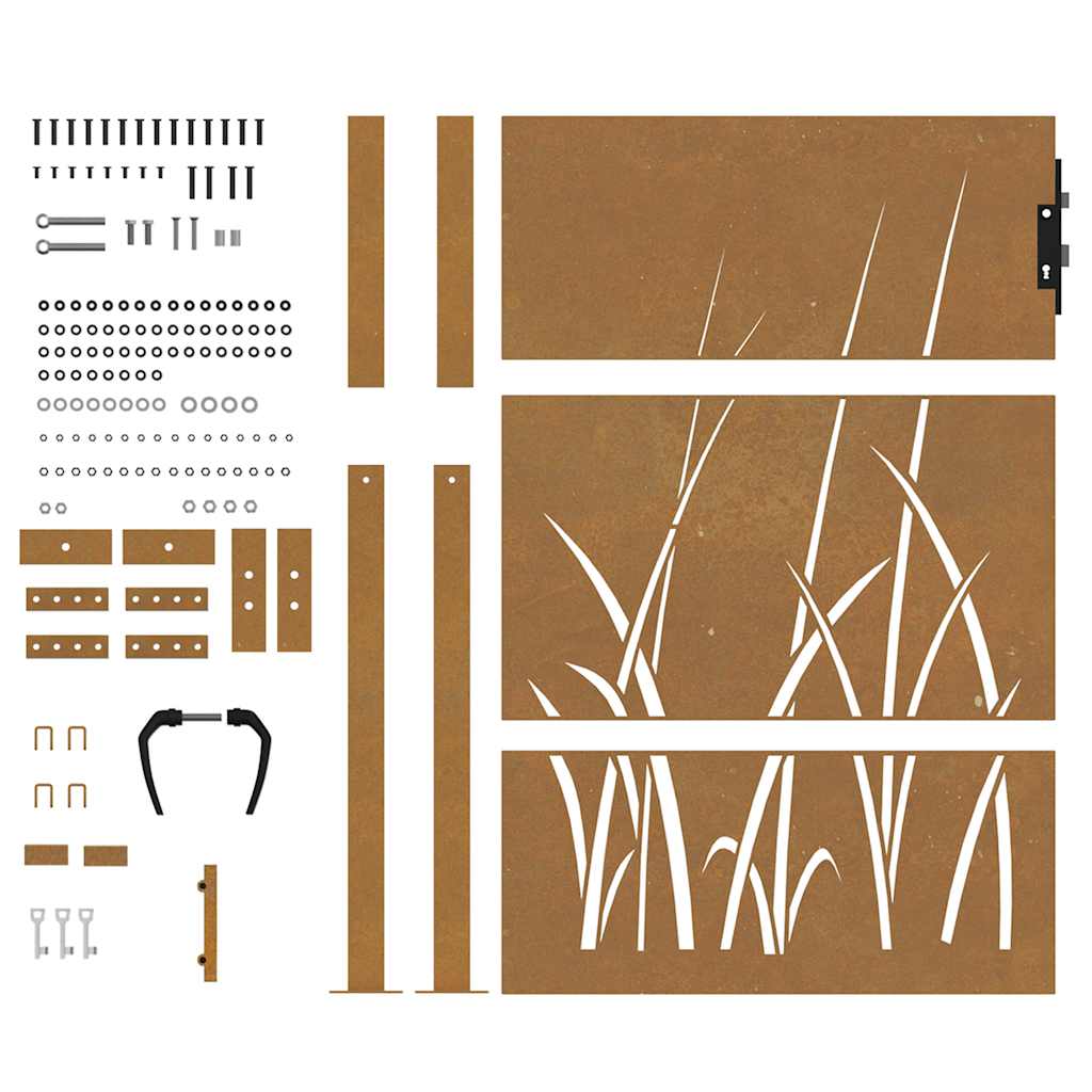 Cancello da giardino 100x150 cm in acciaio Corten con design erba
