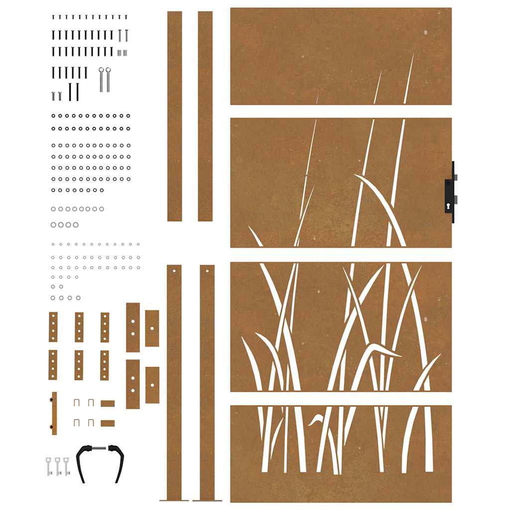 Cancello da giardino 100x175 cm acciaio Corten design erba