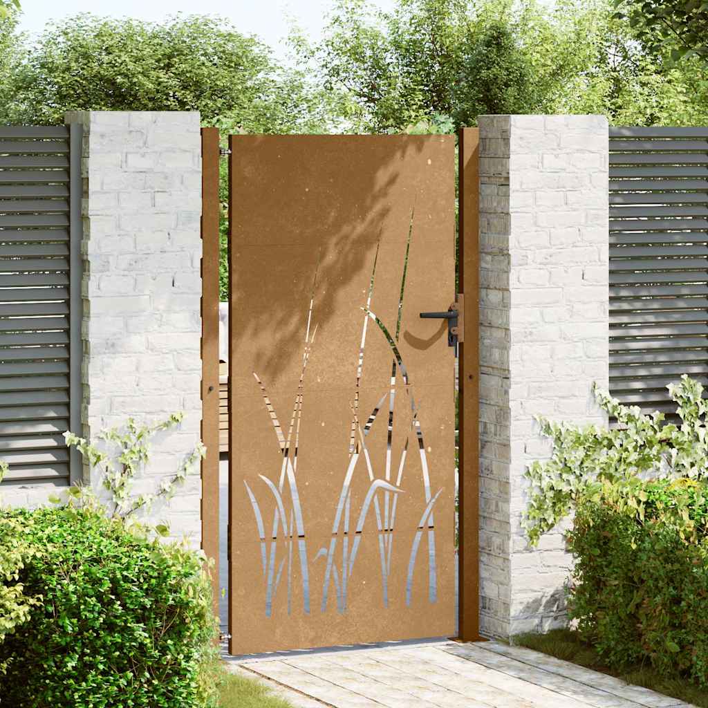 Cancello da giardino 100x200 cm acciaio Corten design erba