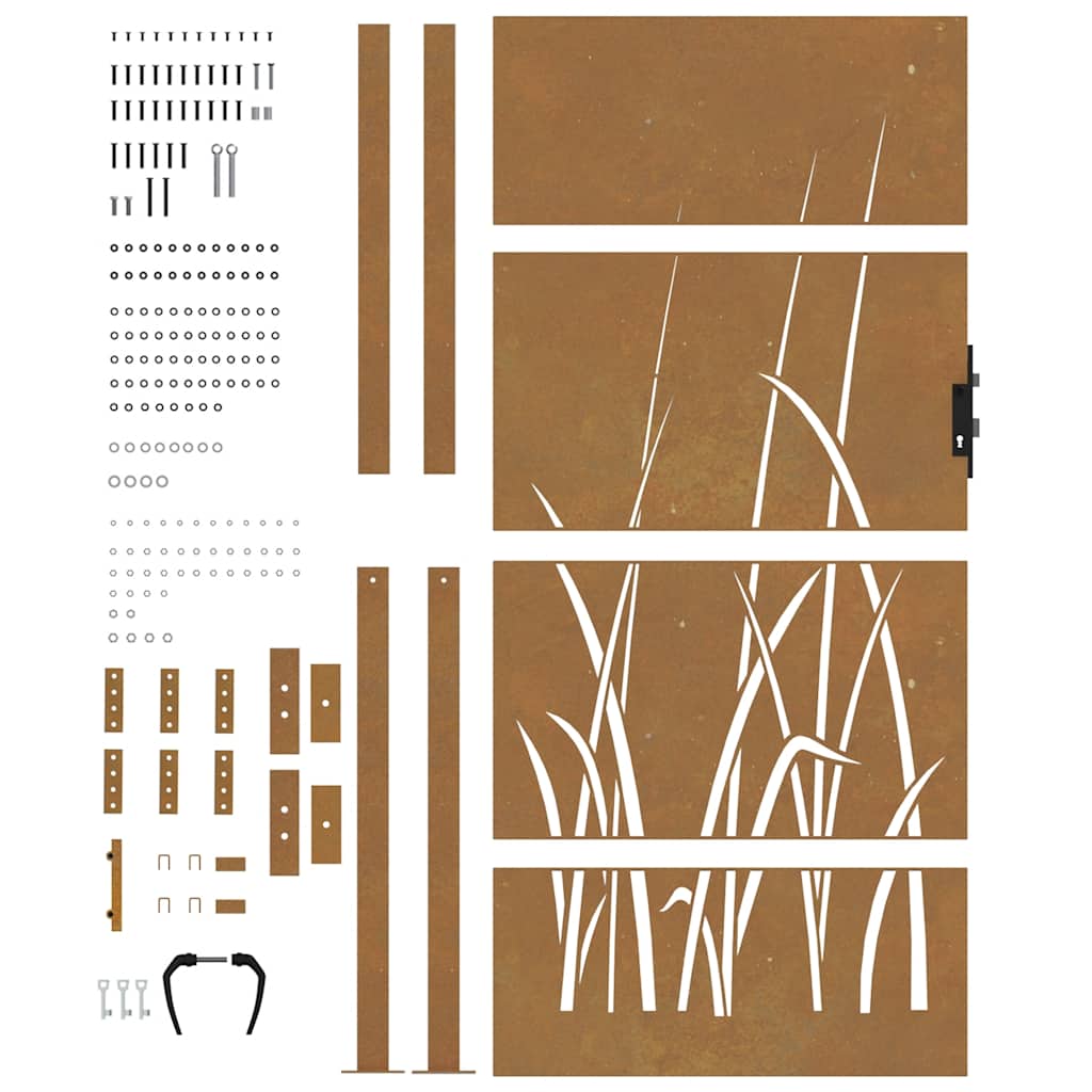 Cancello da giardino 100x200 cm acciaio Corten design erba