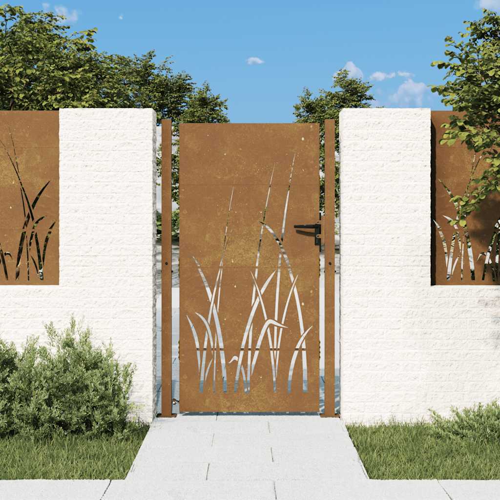 Cancello da giardino 100x200 cm acciaio Corten design erba