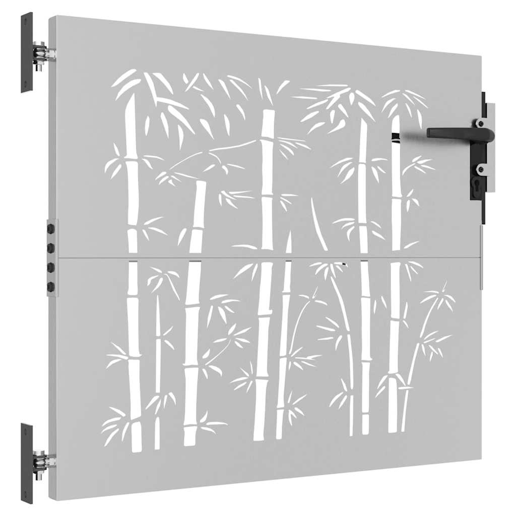 Cancello da giardino 85x75 cm in acciaio Corten con design tagliato al laser e bambù