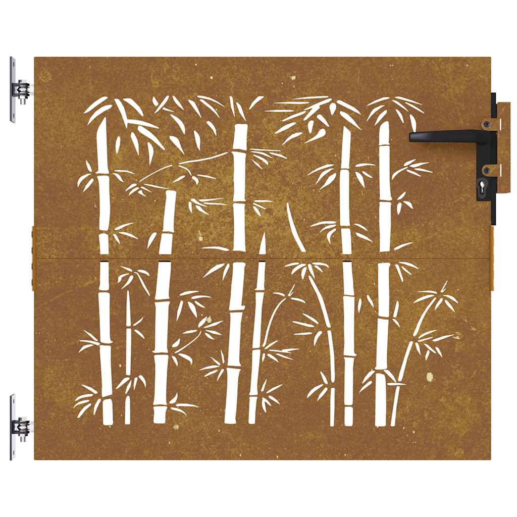 Cancello da giardino 85x75 cm in acciaio Corten con design tagliato al laser e bambù