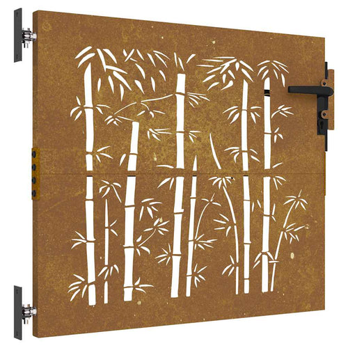 Cancello da giardino 85x100 cm in acciaio corten e bambù