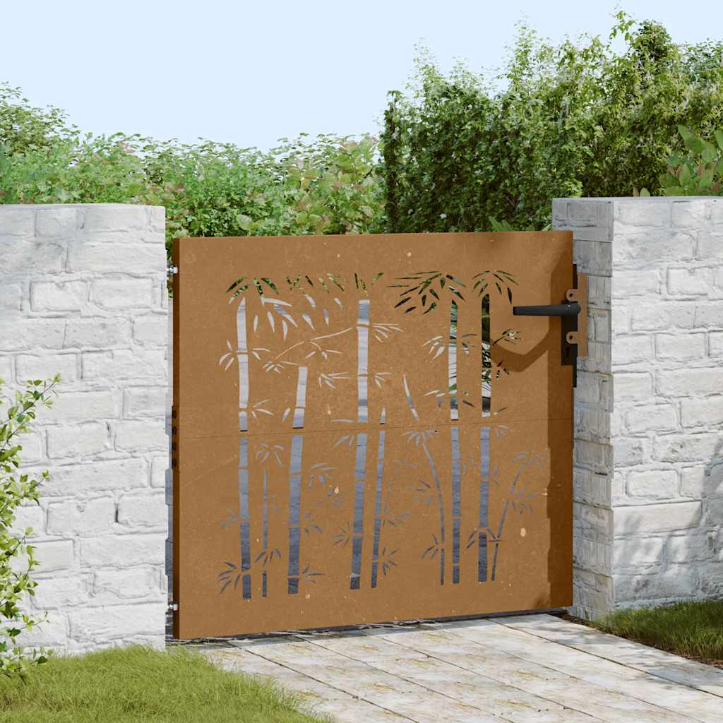 Cancello da giardino 85x100 cm in acciaio corten e bambù