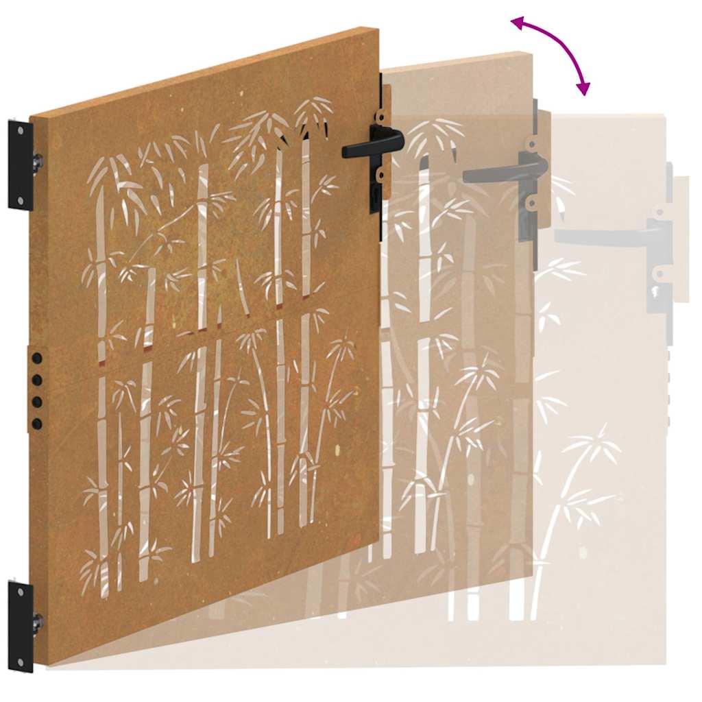 Cancello da giardino 85x100 cm in acciaio corten e bambù