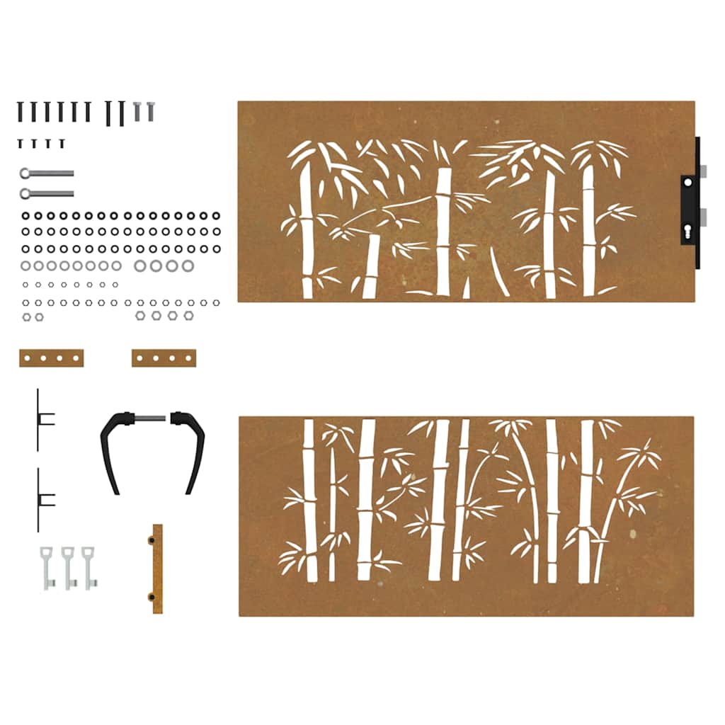 Cancello da giardino 85x100 cm in acciaio corten e bambù