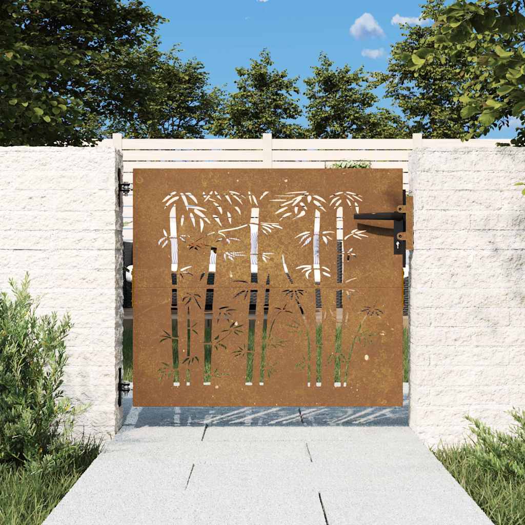 Cancello da giardino 85x100 cm in acciaio corten e bambù