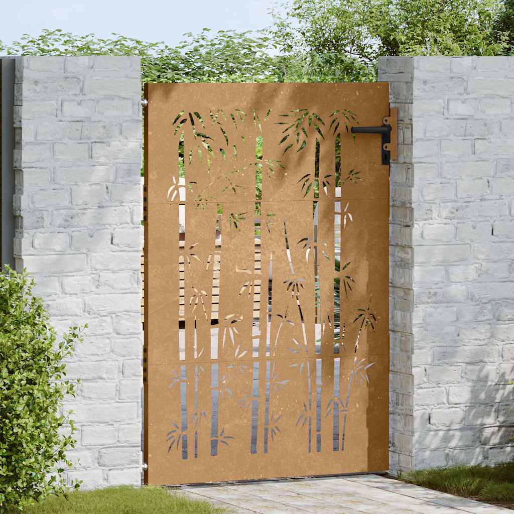 Cancello da giardino 85x125 cm acciaio Corten design bambù