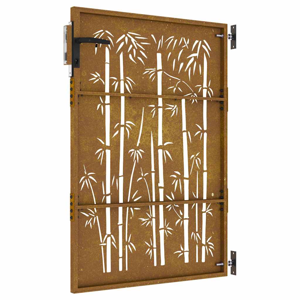 Cancello da giardino 85x125 cm acciaio Corten design bambù