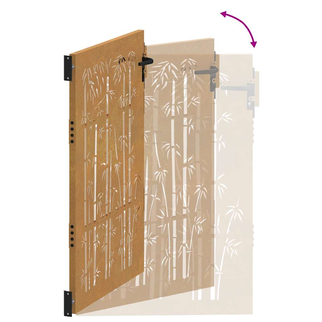 Cancello da giardino 85x125 cm acciaio Corten design bambù