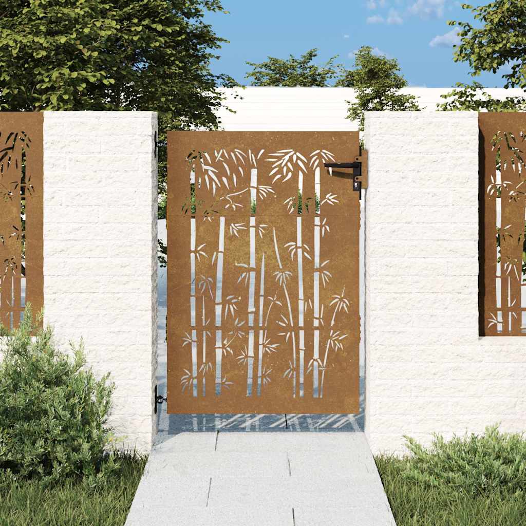 Cancello da giardino 85x125 cm acciaio Corten design bambù