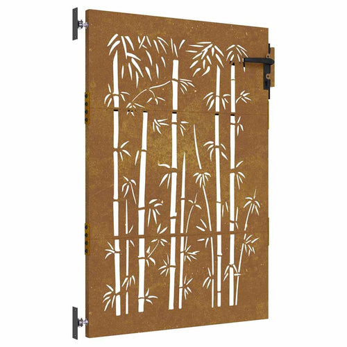 Cancello da giardino 85x150 cm in acciaio Corten e bambù