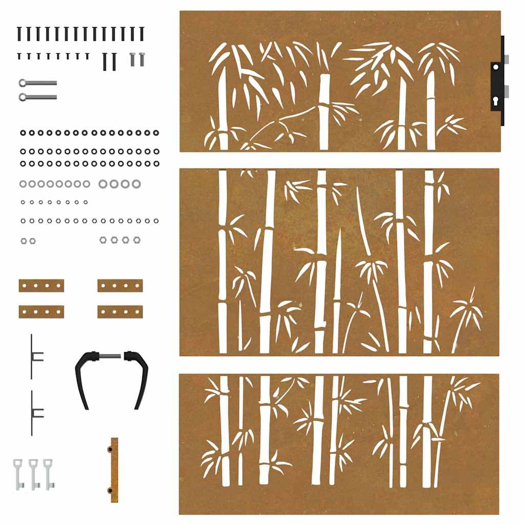 Cancello da giardino 85x150 cm in acciaio Corten e bambù