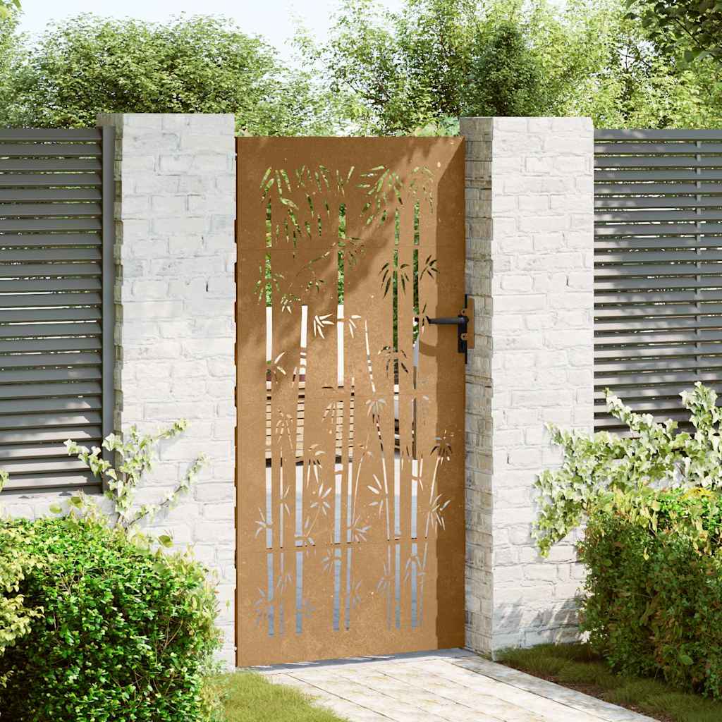 Cancello da giardino 85x175 cm acciaio Corten con design bambù tagliato al laser