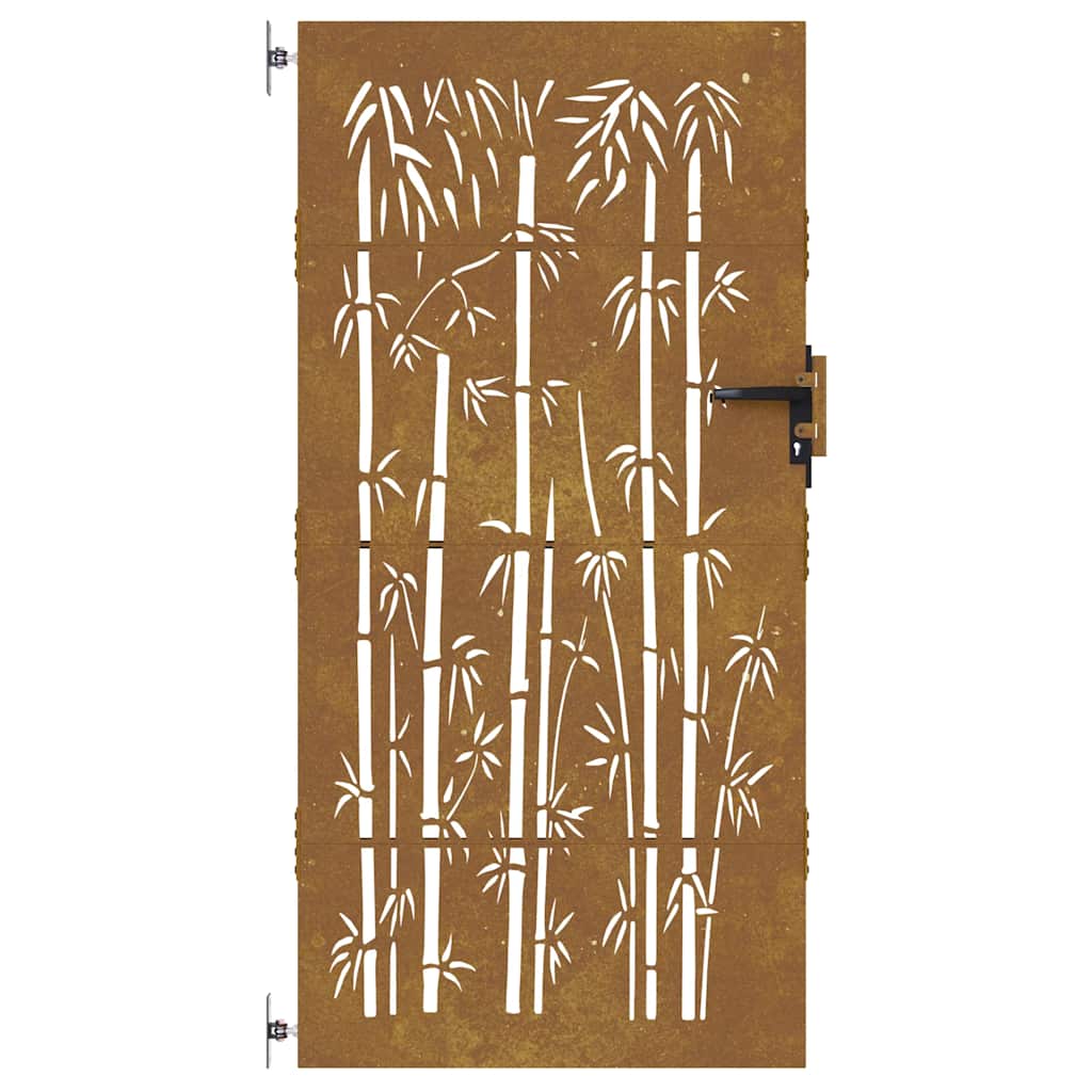 Cancello da giardino 85x175 cm acciaio Corten con design bambù tagliato al laser