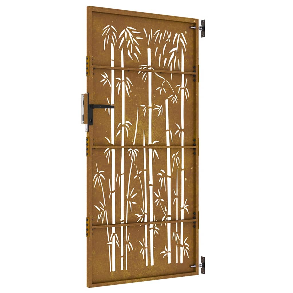 Cancello da giardino 85x175 cm acciaio Corten con design bambù tagliato al laser