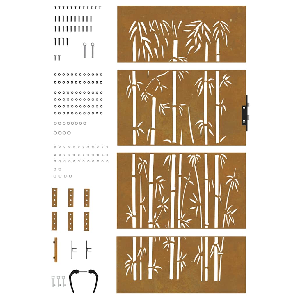 Cancello da giardino 85x175 cm acciaio Corten con design bambù tagliato al laser