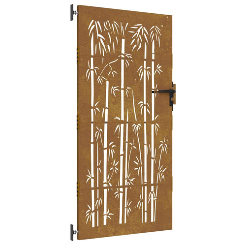 Cancello da giardino 85x200 cm in acciaio corten con design tagliato al laser in bambù
