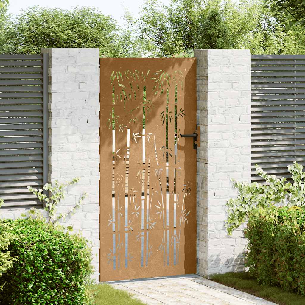 Cancello da giardino 85x200 cm in acciaio corten con design tagliato al laser in bambù