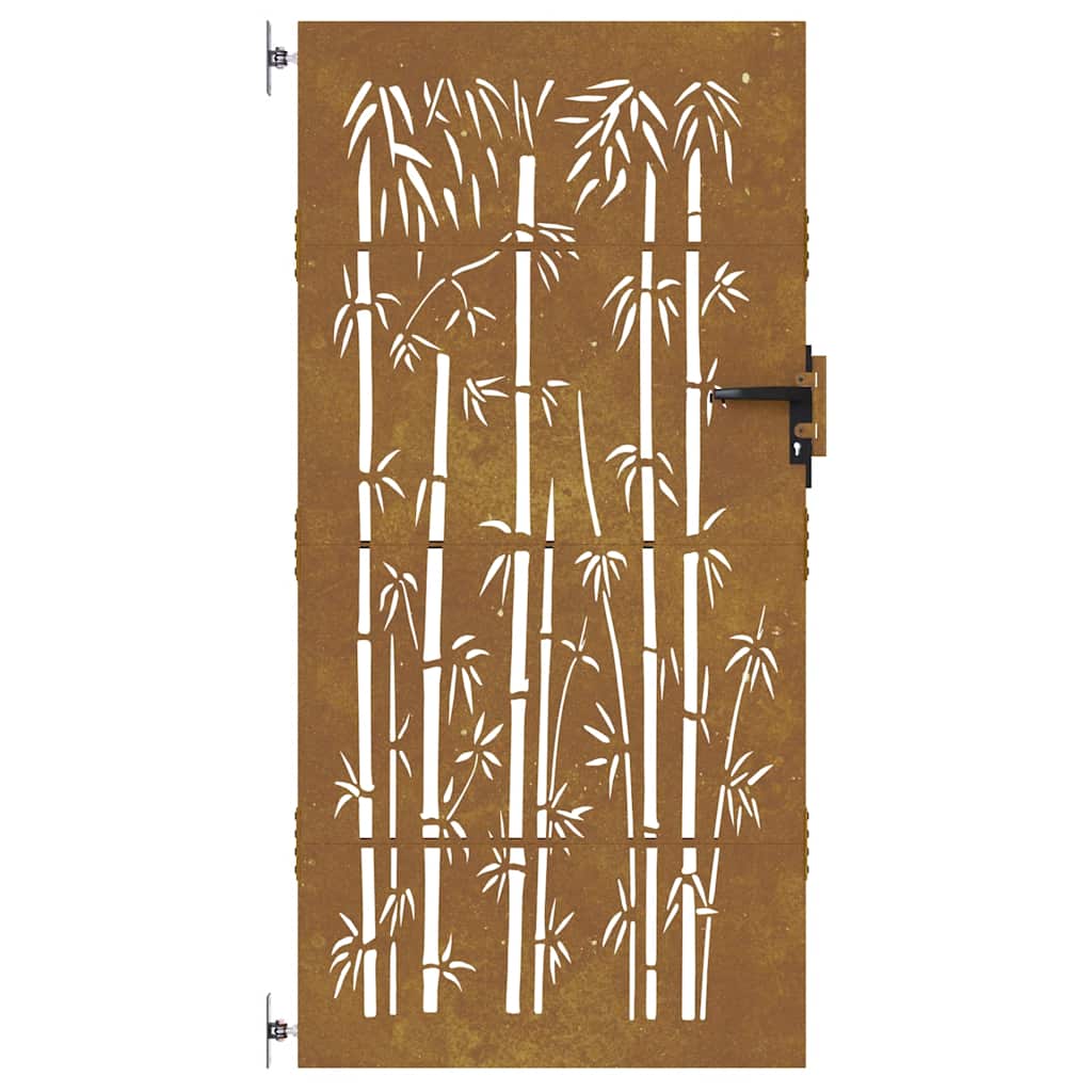 Cancello da giardino 85x200 cm in acciaio corten con design tagliato al laser in bambù