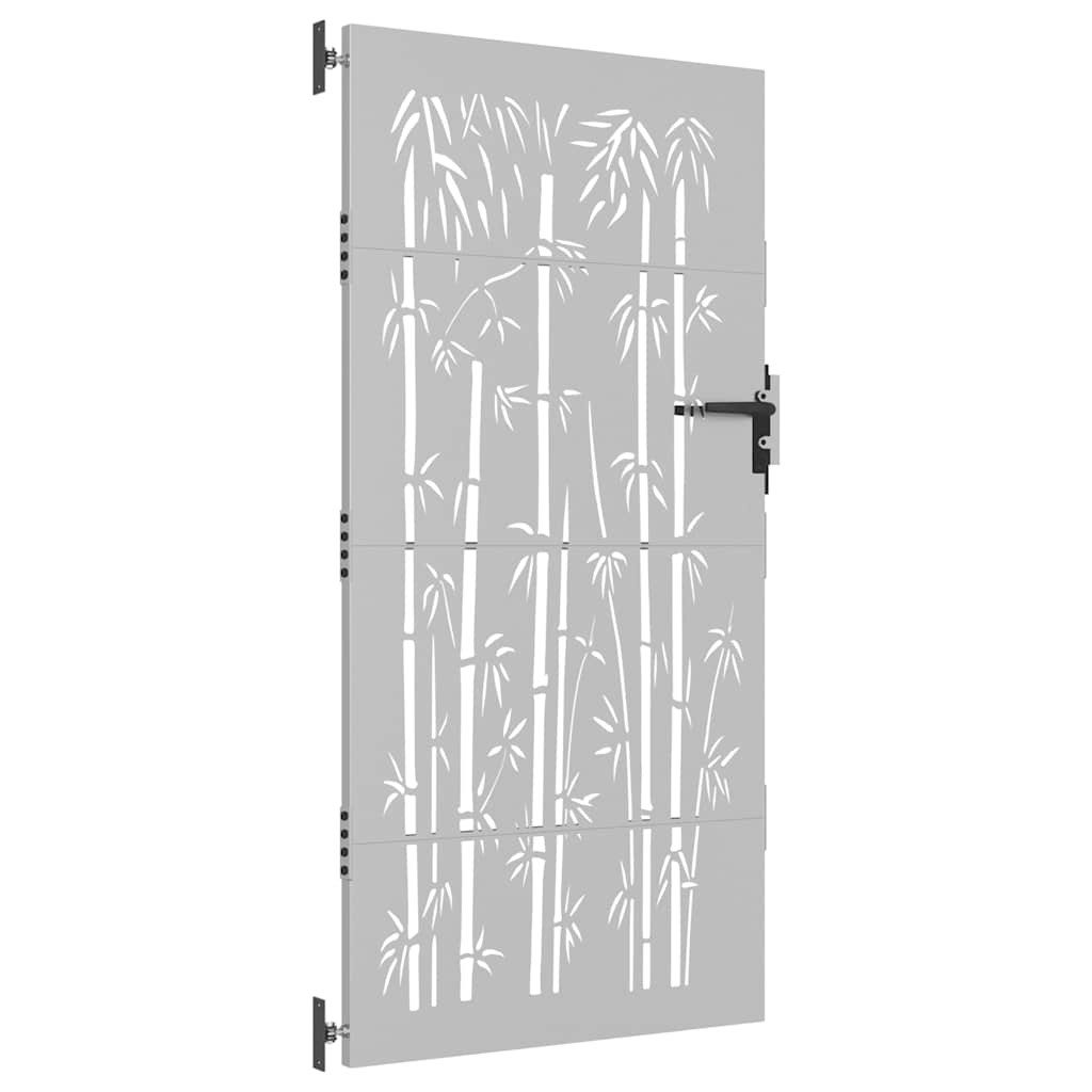 Cancello da giardino 85x200 cm in acciaio corten con design tagliato al laser in bambù