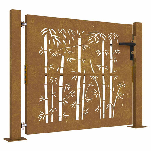Cancello da giardino 100x75 cm acciaio Corten design bambù