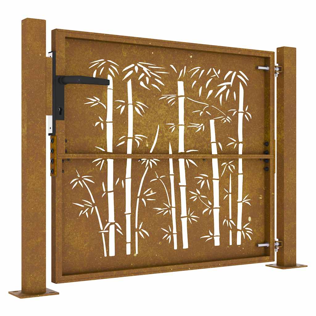Cancello da giardino 100x75 cm acciaio Corten design bambù