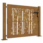 Cancello da giardino 100x100 cm in acciaio Corten con design in bambù tagliato al laser
