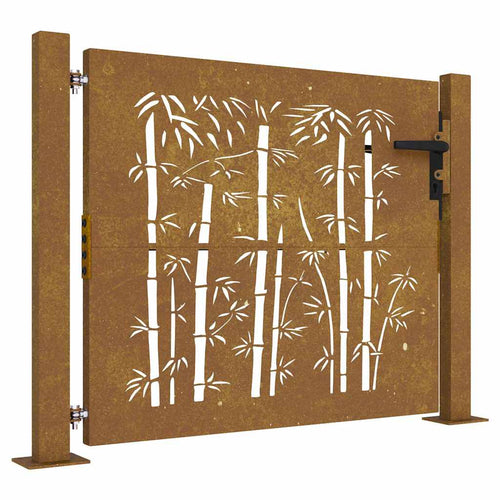 Cancello da giardino 100x100 cm in acciaio Corten con design in bambù tagliato al laser