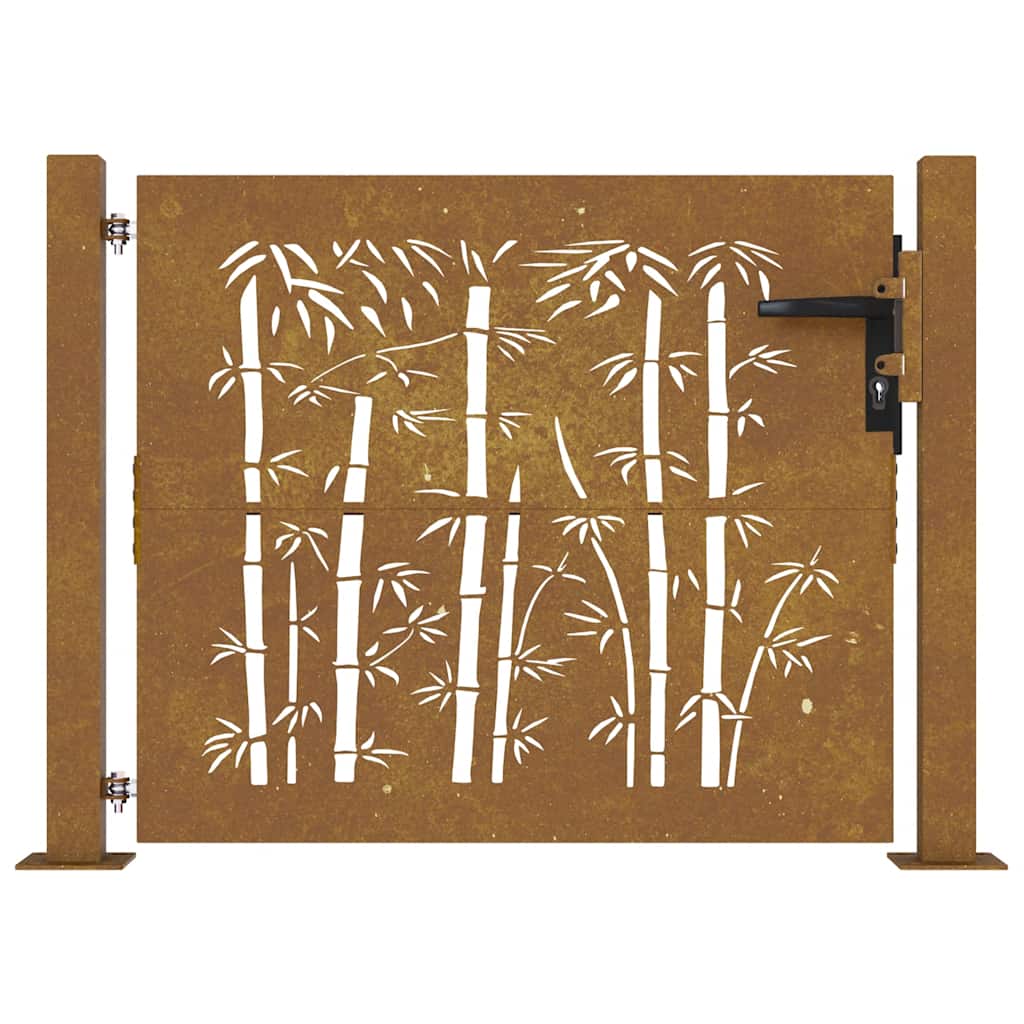 Cancello da giardino 100x100 cm in acciaio Corten con design in bambù tagliato al laser
