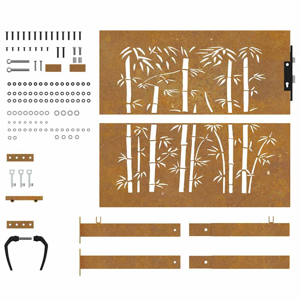 Cancello da giardino 100x100 cm in acciaio Corten con design in bambù tagliato al laser