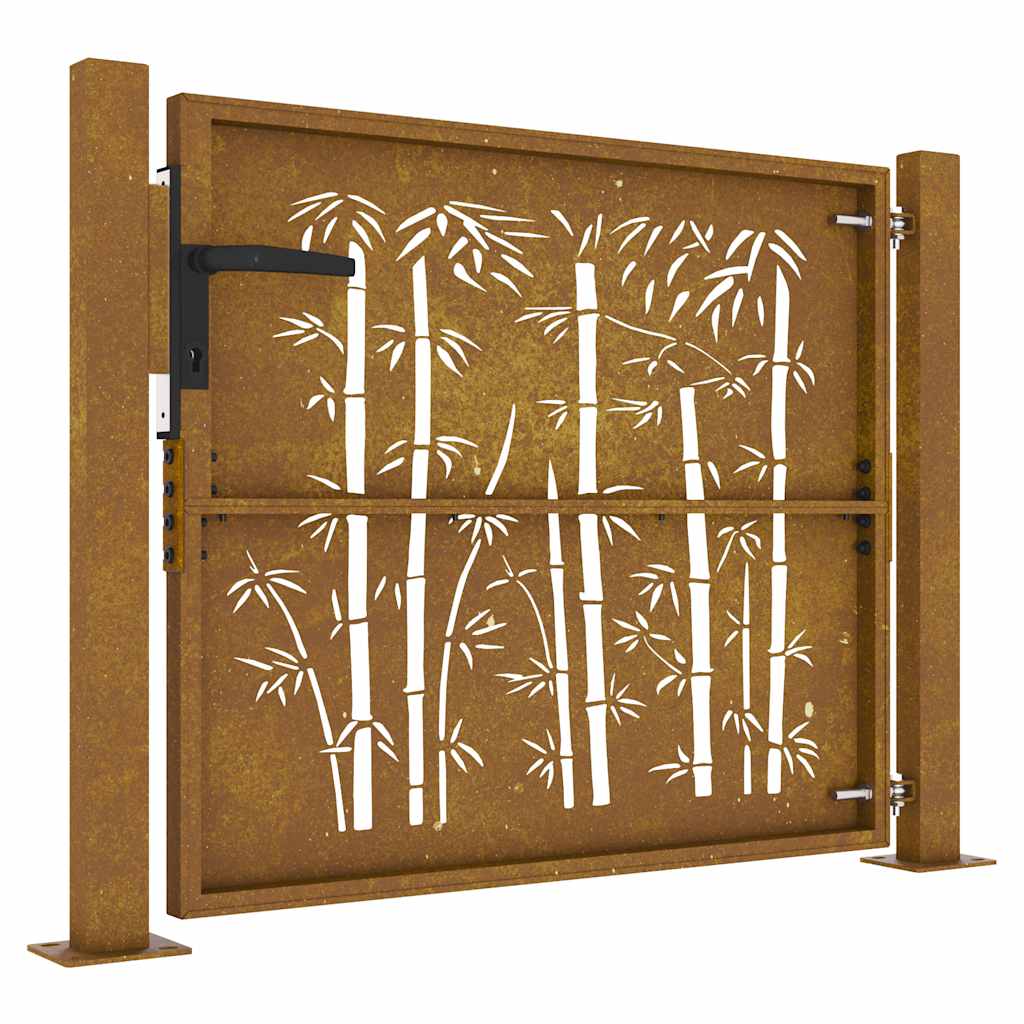 Cancello da giardino 100x100 cm in acciaio Corten con design in bambù tagliato al laser