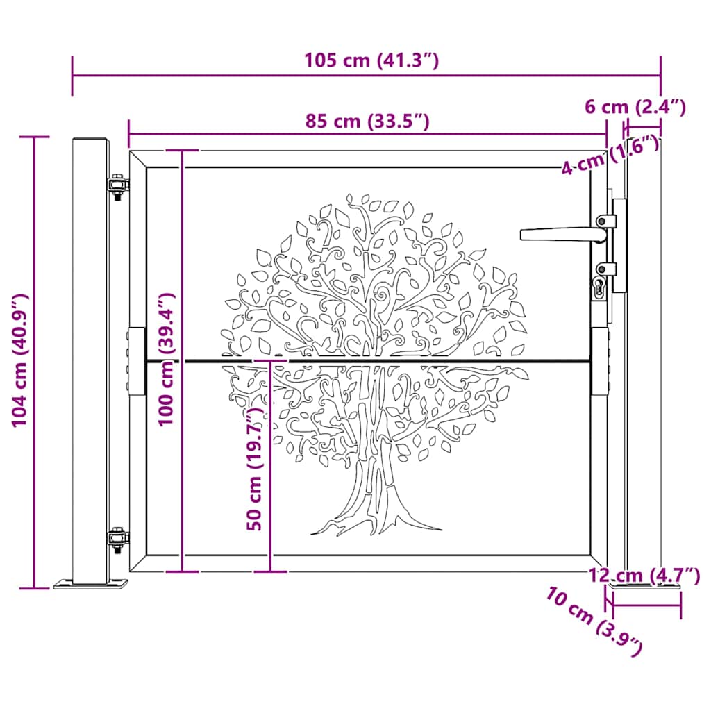 Cancello da giardino 100x100 cm in acciaio Corten con design in bambù tagliato al laser
