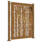 Cancello da giardino 100x125 cm in acciaio Corten con design laser e bambù