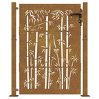 Cancello da giardino 100x125 cm in acciaio Corten con design laser e bambù