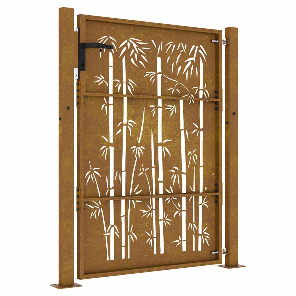 Cancello da giardino 100x125 cm in acciaio Corten con design laser e bambù