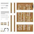 Cancello da giardino 100x125 cm in acciaio Corten con design laser e bambù