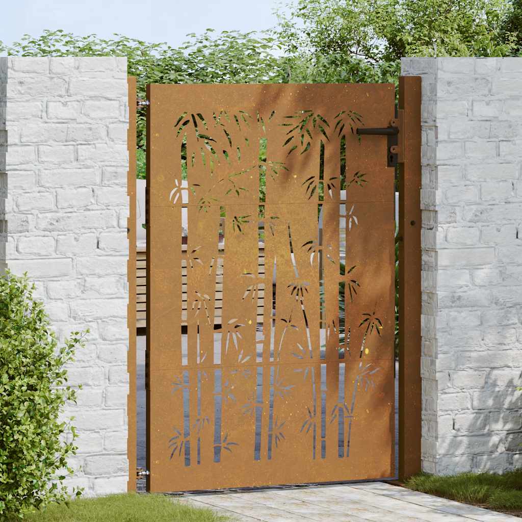 Cancello da giardino 100x150 cm in acciaio Corten con design bambù tagliato al laser