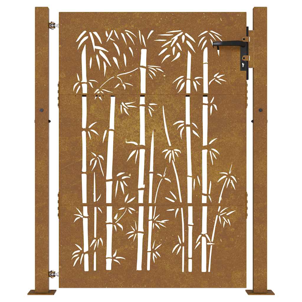 Cancello da giardino 100x150 cm in acciaio Corten con design bambù tagliato al laser