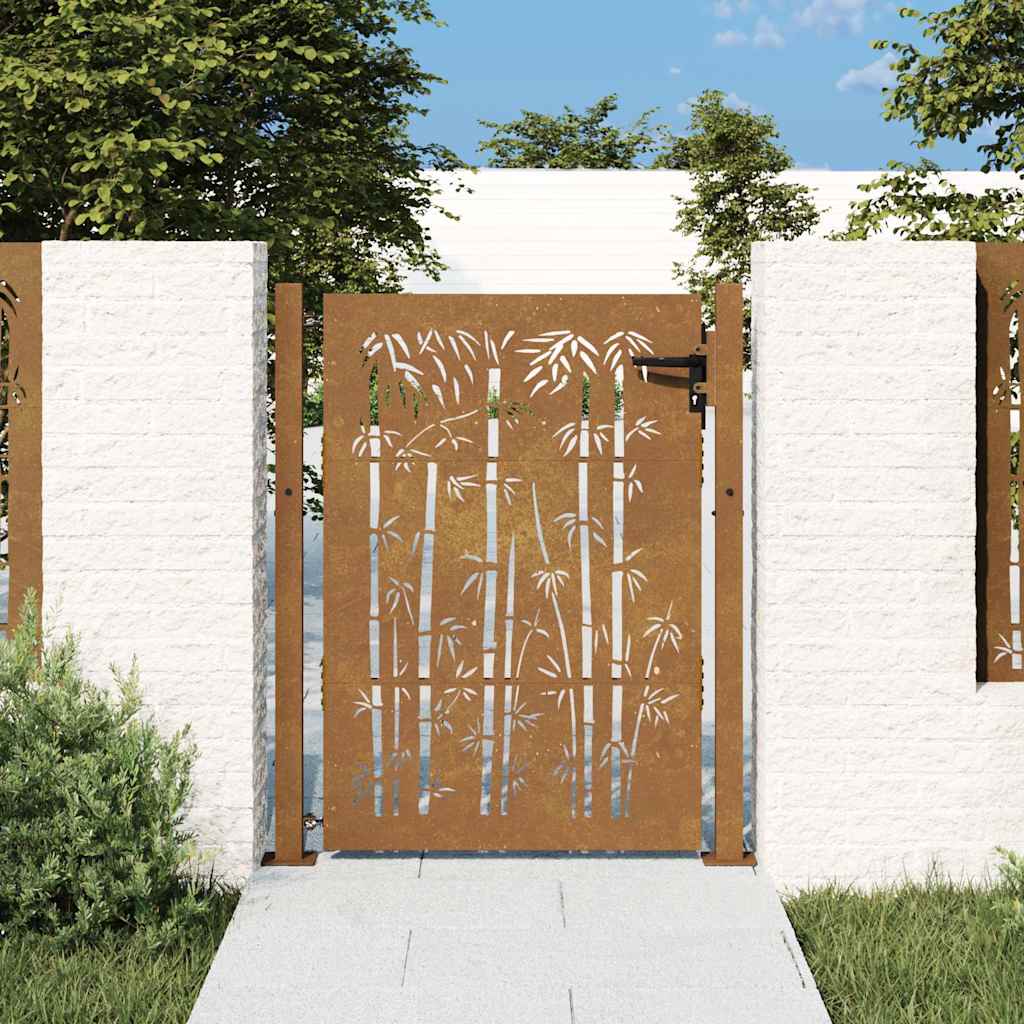 Cancello da giardino 100x150 cm in acciaio Corten con design bambù tagliato al laser