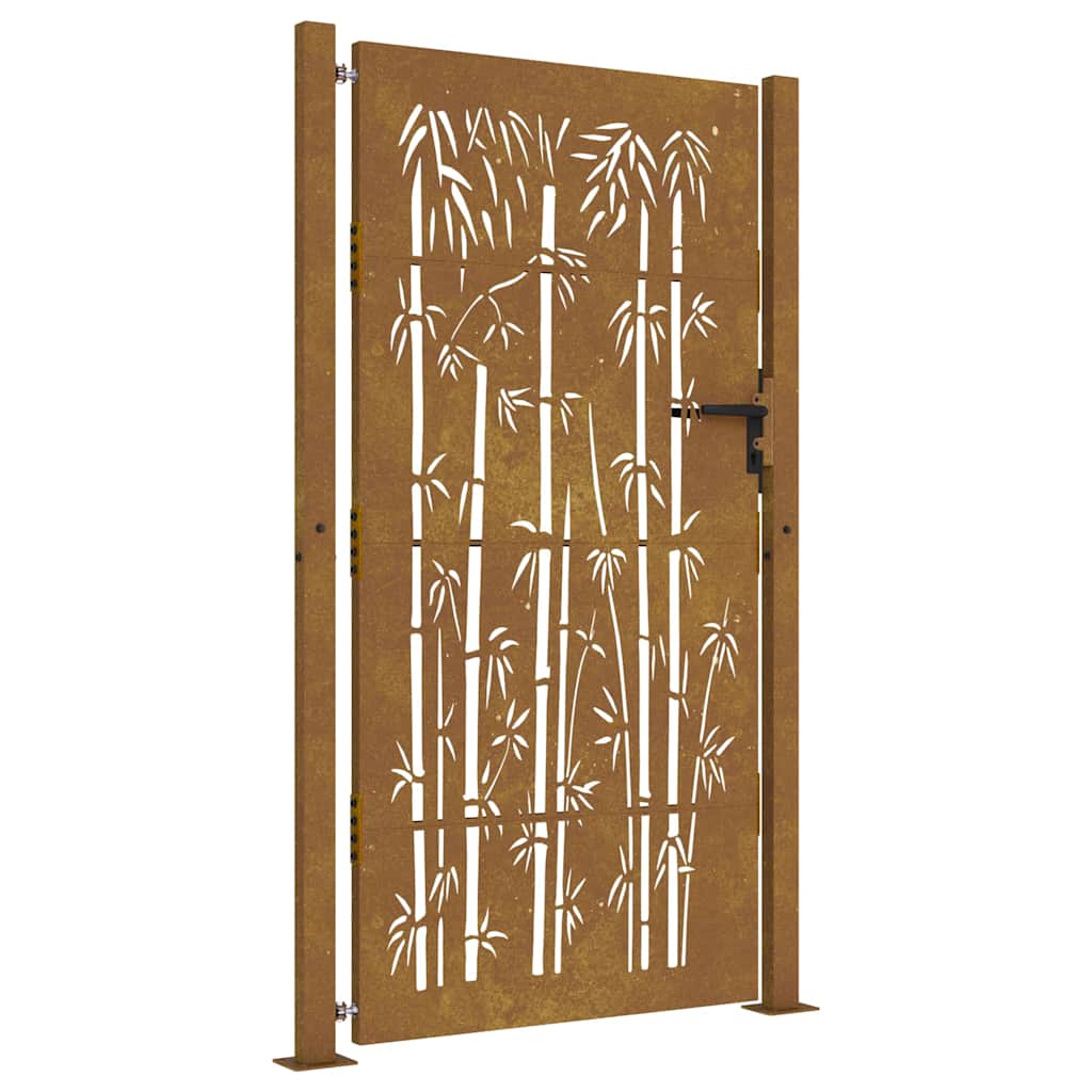 Cancello da giardino 100x200 cm in acciaio corten con design in bambù tagliato al laser