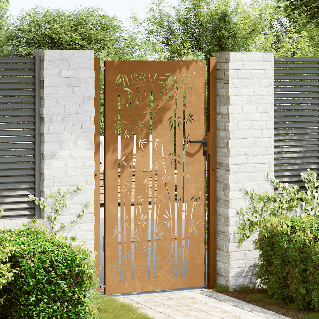 Cancello da giardino 100x200 cm in acciaio corten con design in bambù tagliato al laser