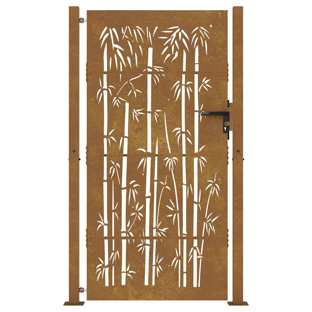 Cancello da giardino 100x200 cm in acciaio corten con design in bambù tagliato al laser