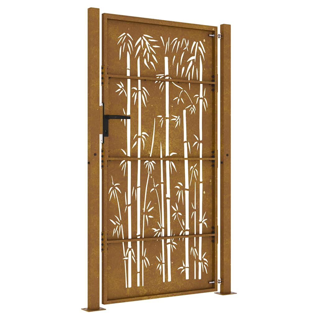 Cancello da giardino 100x200 cm in acciaio corten con design in bambù tagliato al laser