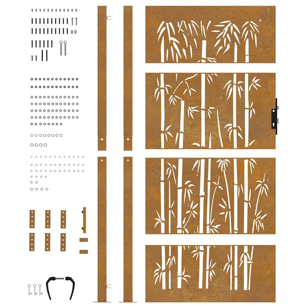 Cancello da giardino 100x200 cm in acciaio corten con design in bambù tagliato al laser